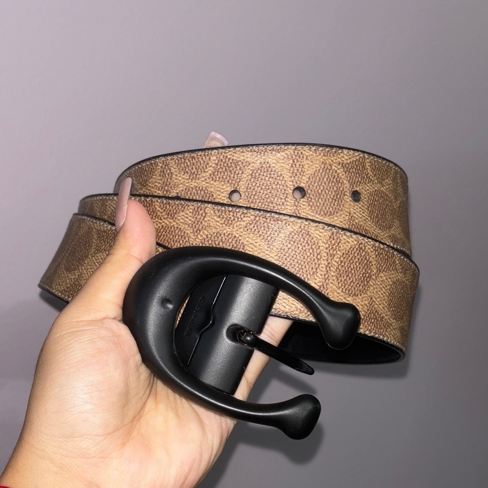 Coach Tan Signature Belt with Black Buckle